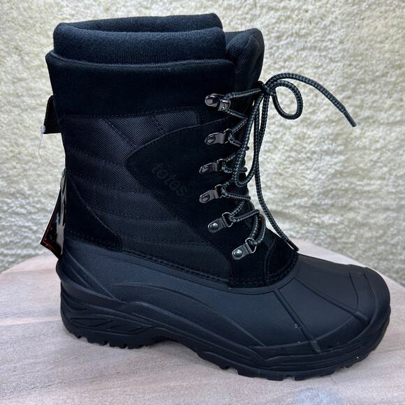 Totes Briggs Mens Size 10 Waterproof Snow Boots Black Lace Up Winter Boots New - Picture 1 of 13
